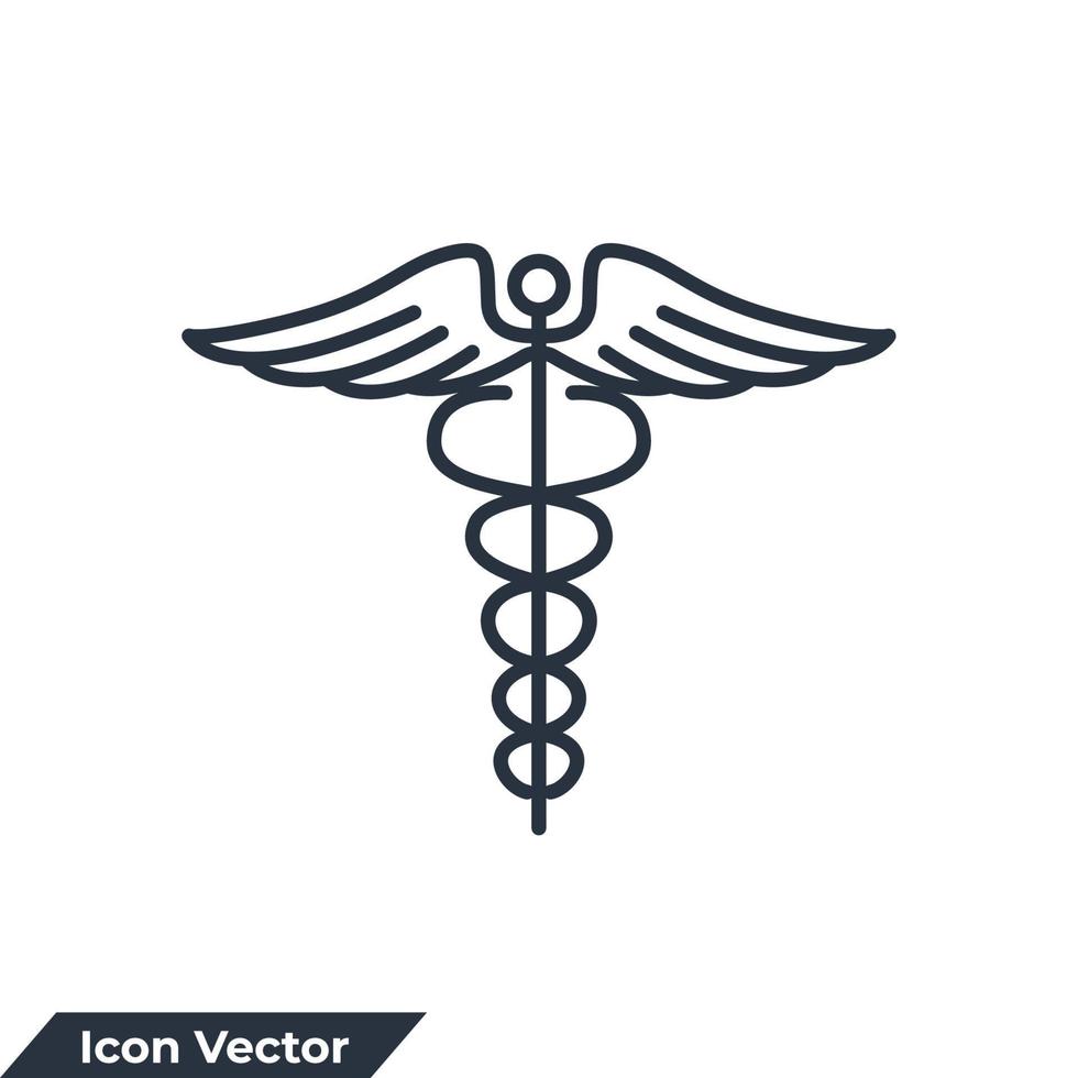 Ilustración de vector de logotipo de icono de medicina y salud. plantilla de símbolo de glifo de caduceo para la colección de diseño gráfico y web