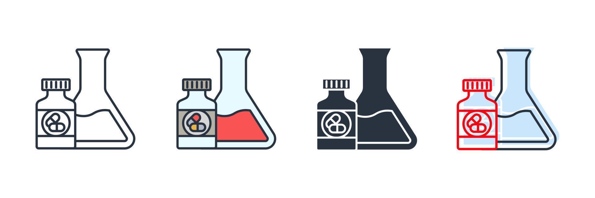 pharmacology icon logo vector illustration. test tube and bottle pill symbol template for graphic and web design collection