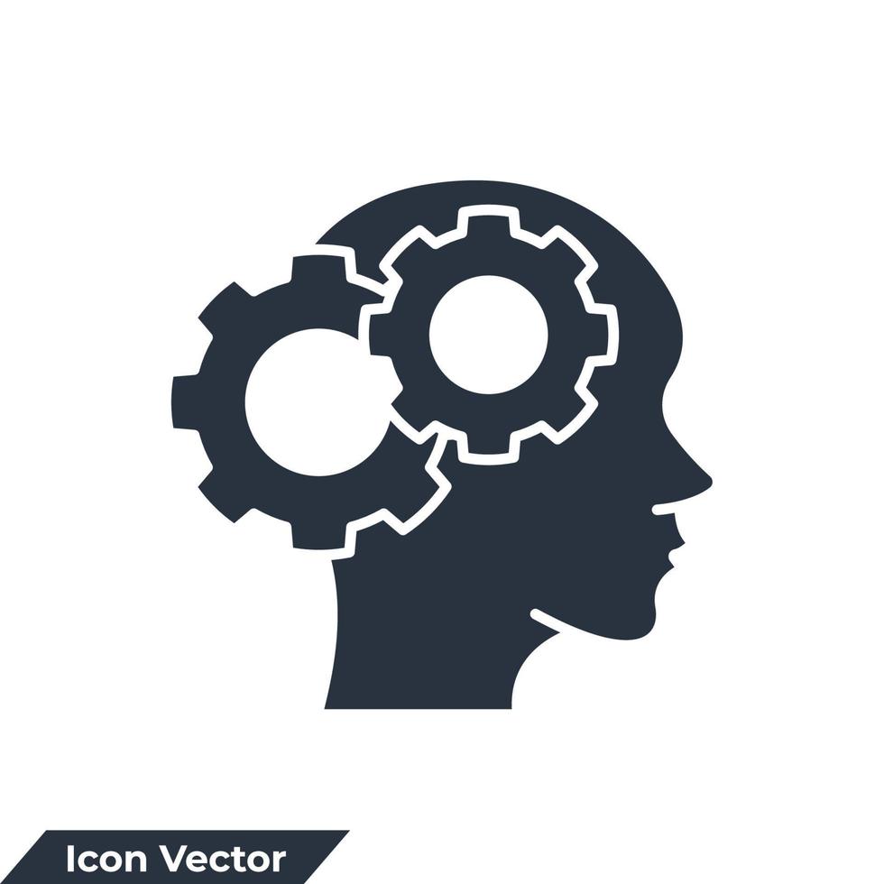psychology icon logo vector illustration. People head with gear symbol template for graphic and web design collection