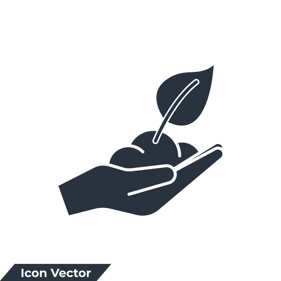 ecology icon logo vector illustration. hand with plant symbol template for graphic and web design collection