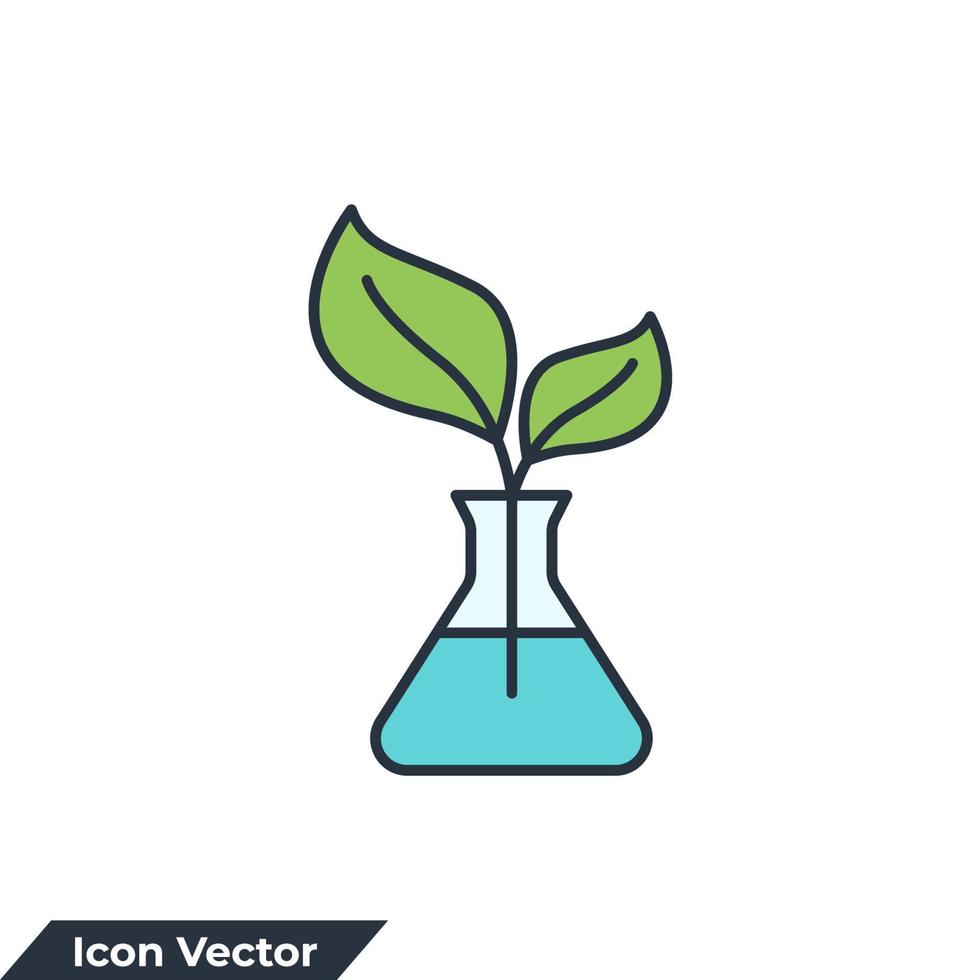 Ilustración de vector de logotipo de icono de botánica. plantilla de símbolo de planta y vidrio de laboratorio para la colección de diseño gráfico y web