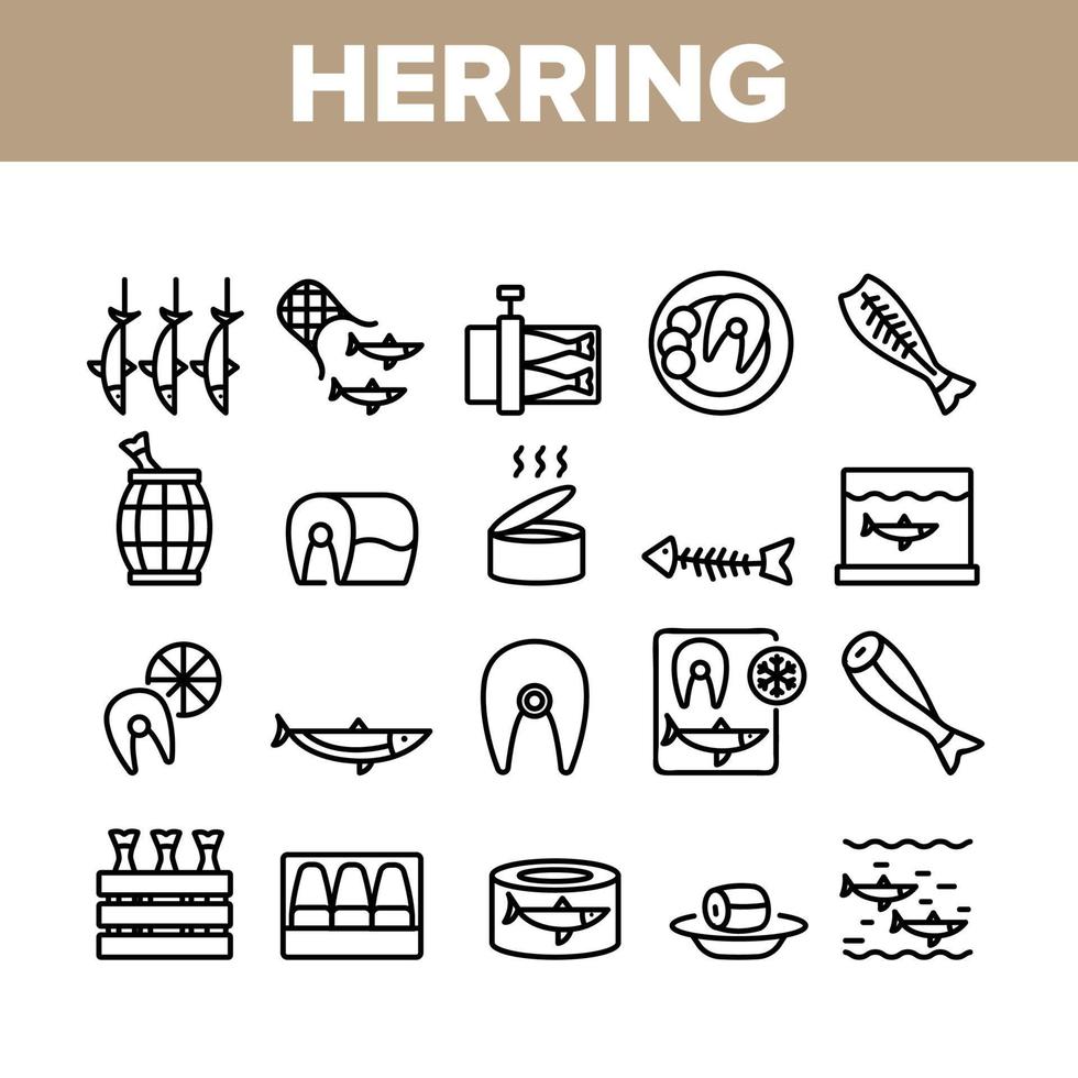 Herring Marine Fish Collection Icons Set Vector
