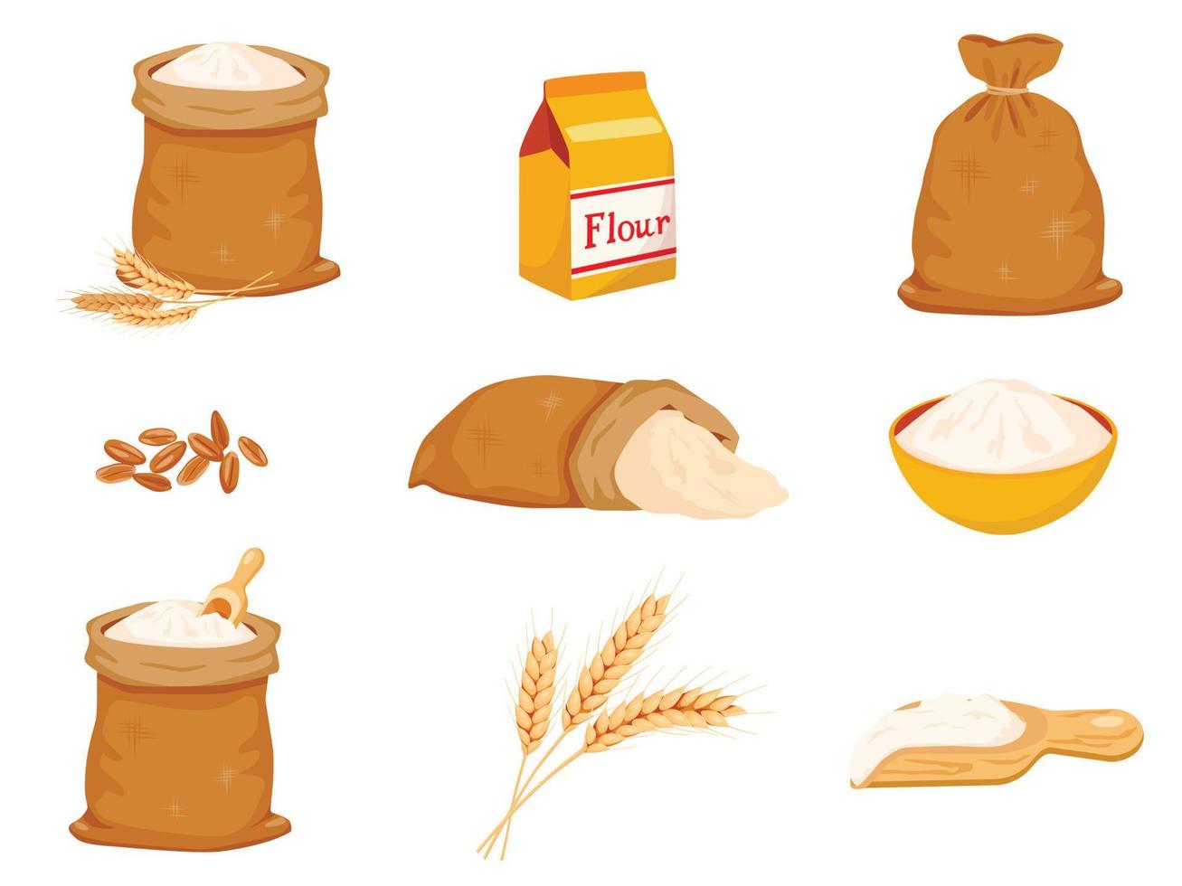 Flour icons set. Cartoon set of flour vector icons.