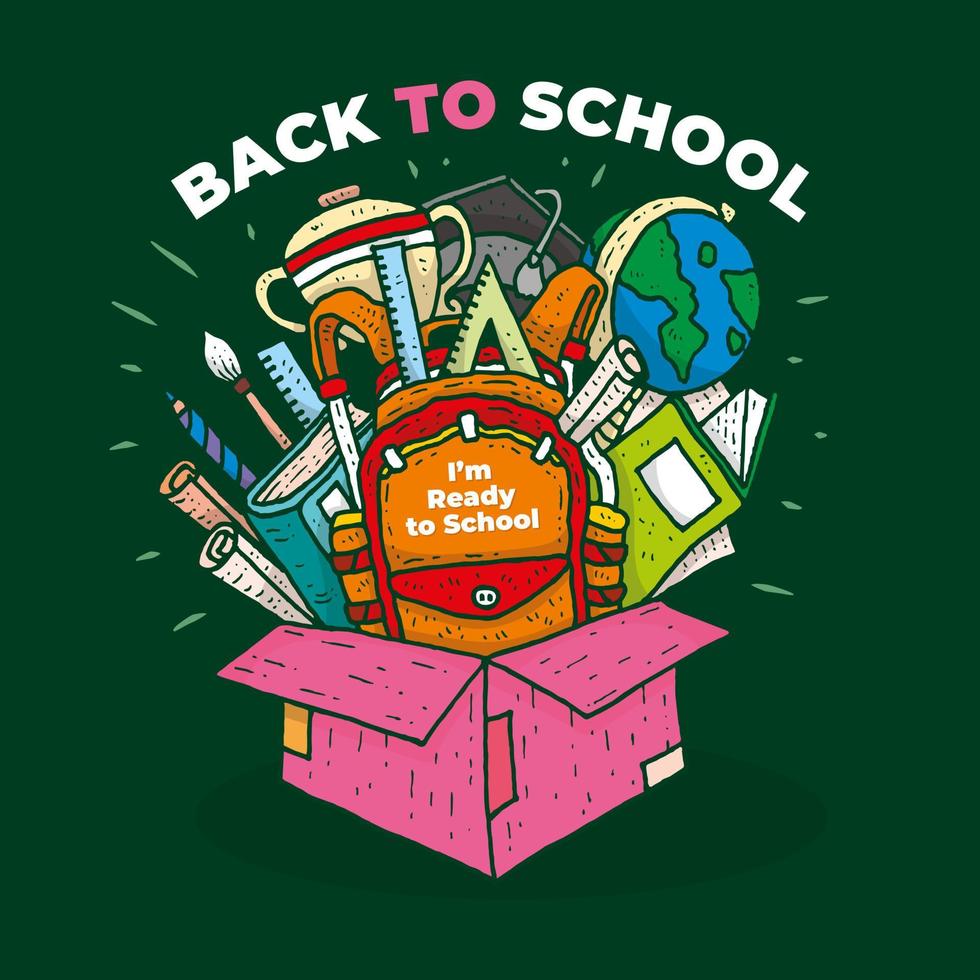 Back to school with the box and stationary vector