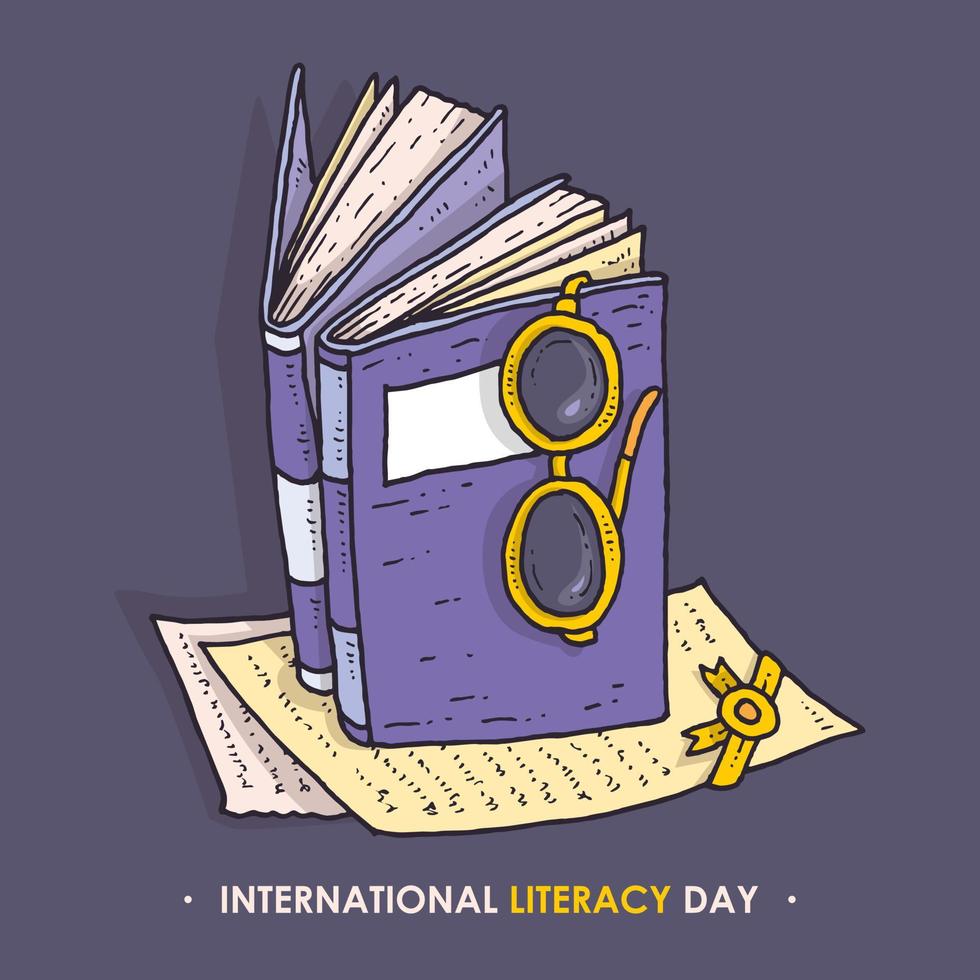 International Literacy Day Banner With The Book and Eye Glass vector