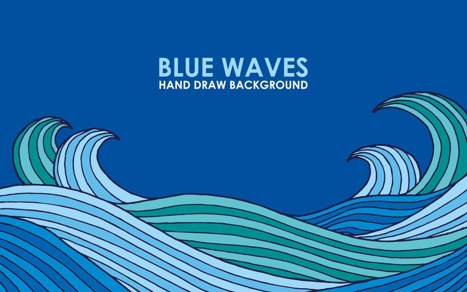 Blue waves on the sea hand draw background vector