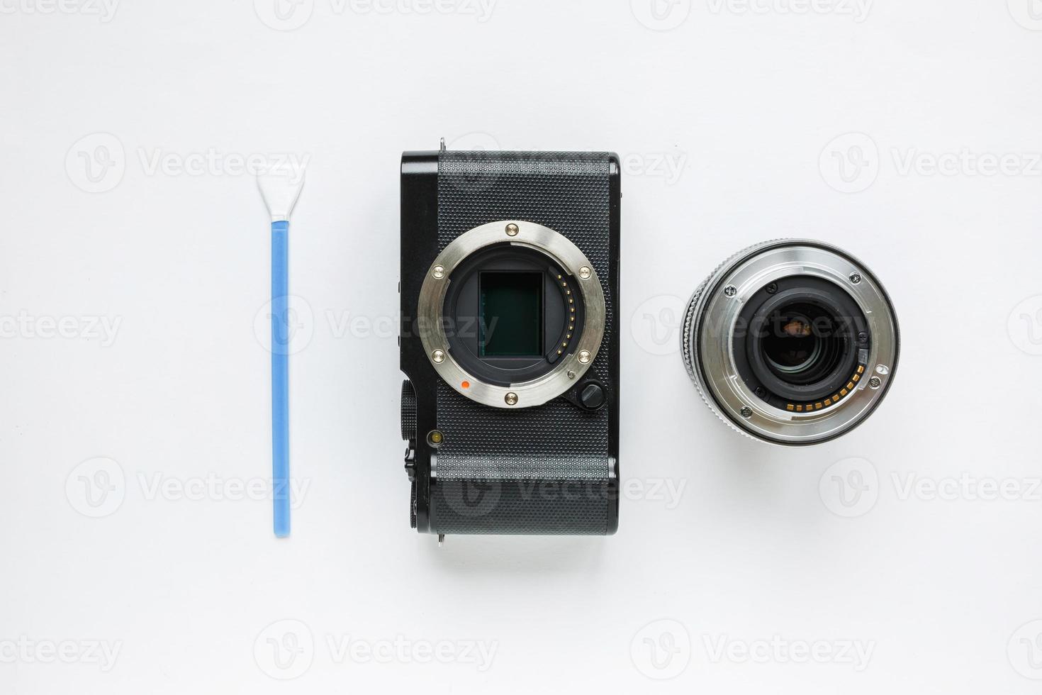 professional tools for digital APS-C dirty camera matrix sensor cleaning on white background photo
