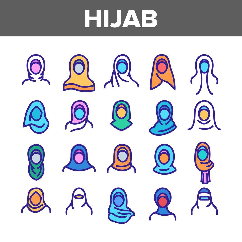 Hijab Collection Muslim Elements Icons Set Vector