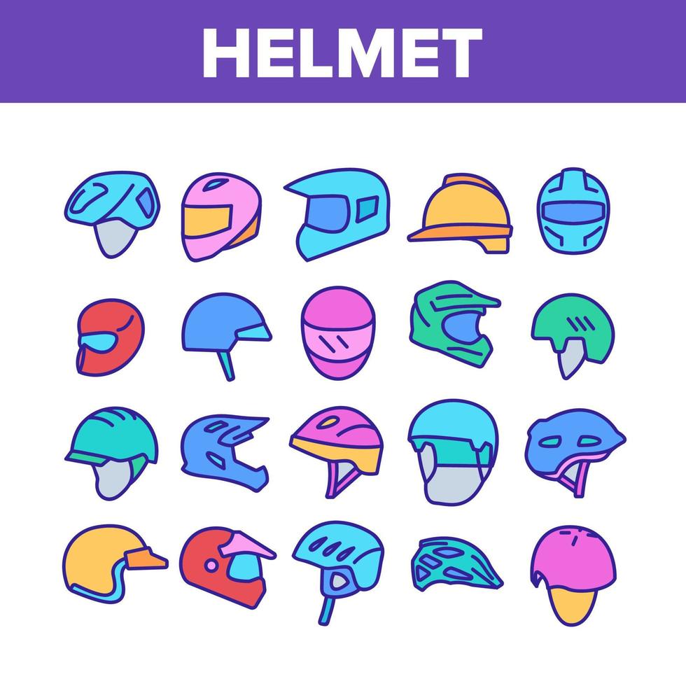 Helmet Rider Accessory Collection Icons Set Vector