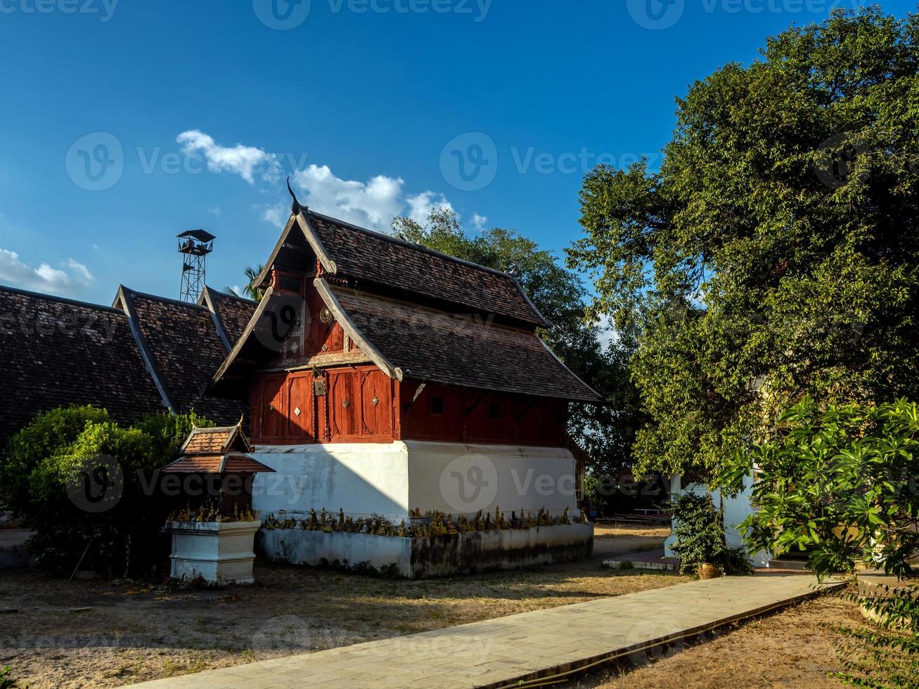 Ancient old wooden building in the clear blue sky day photo