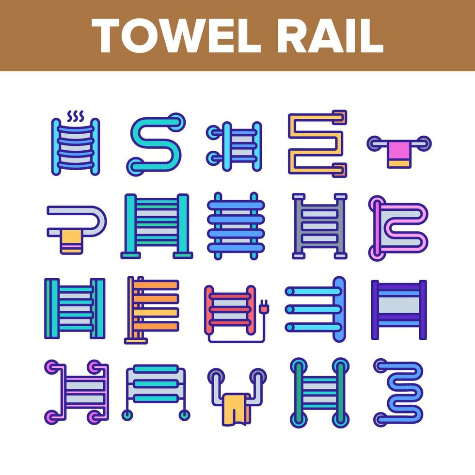 Heated Towel Rail Collection Icons Set Vector