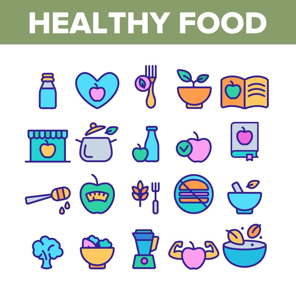 iconos de colección de nutrición de alimentos saludables conjunto de colores vector