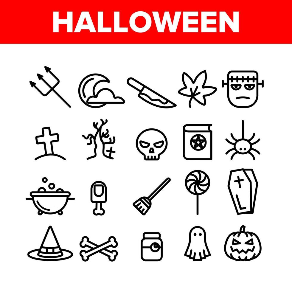 Collection Different Halloween Icons Set Vector