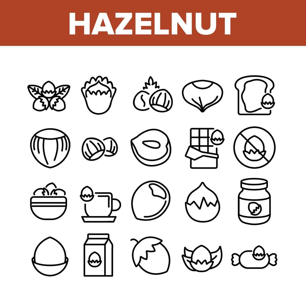 Hazelnut Organic Food Collection Icons Set Vector