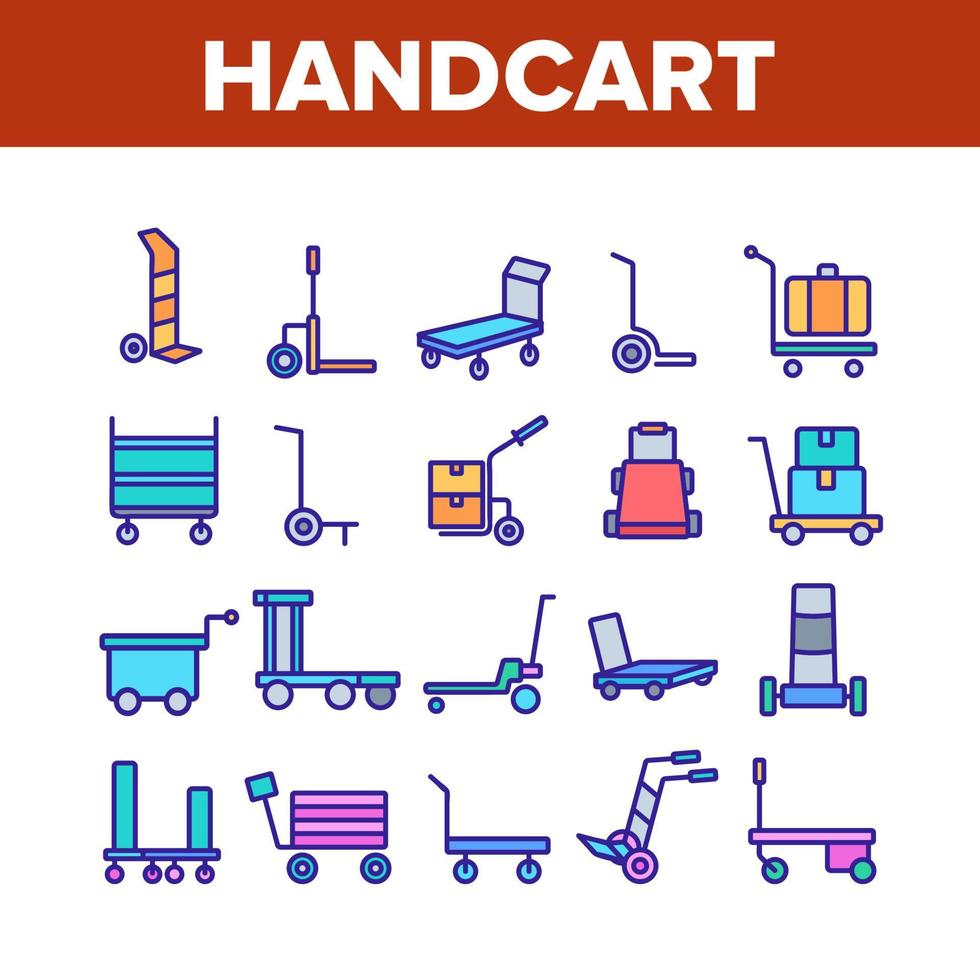 Handcart Transport Collection Icons Set Vector