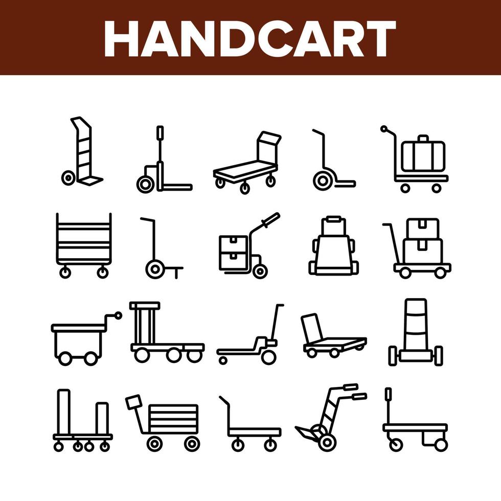 Handcart Transport Collection Icons Set Vector