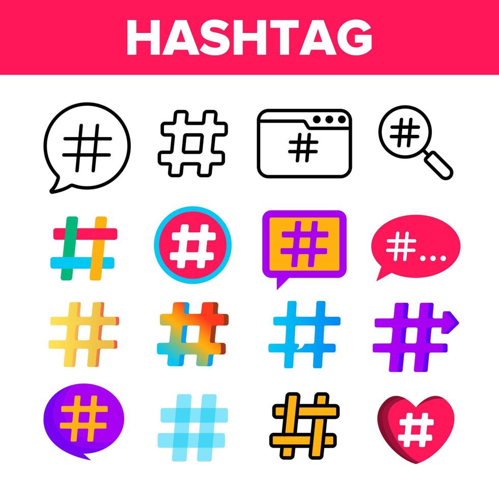 hashtag, conjunto de iconos de color de vector de signo de número