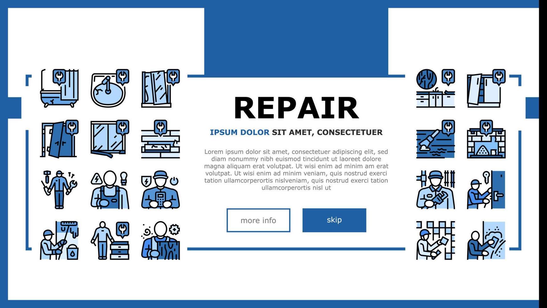 reparación de muebles y vector de cabecera de aterrizaje de construcción