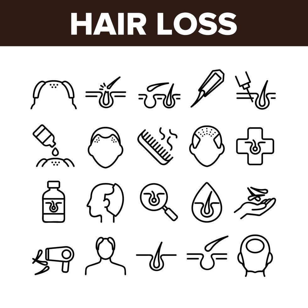 conjunto de iconos de elementos de colección de pérdida de cabello vector