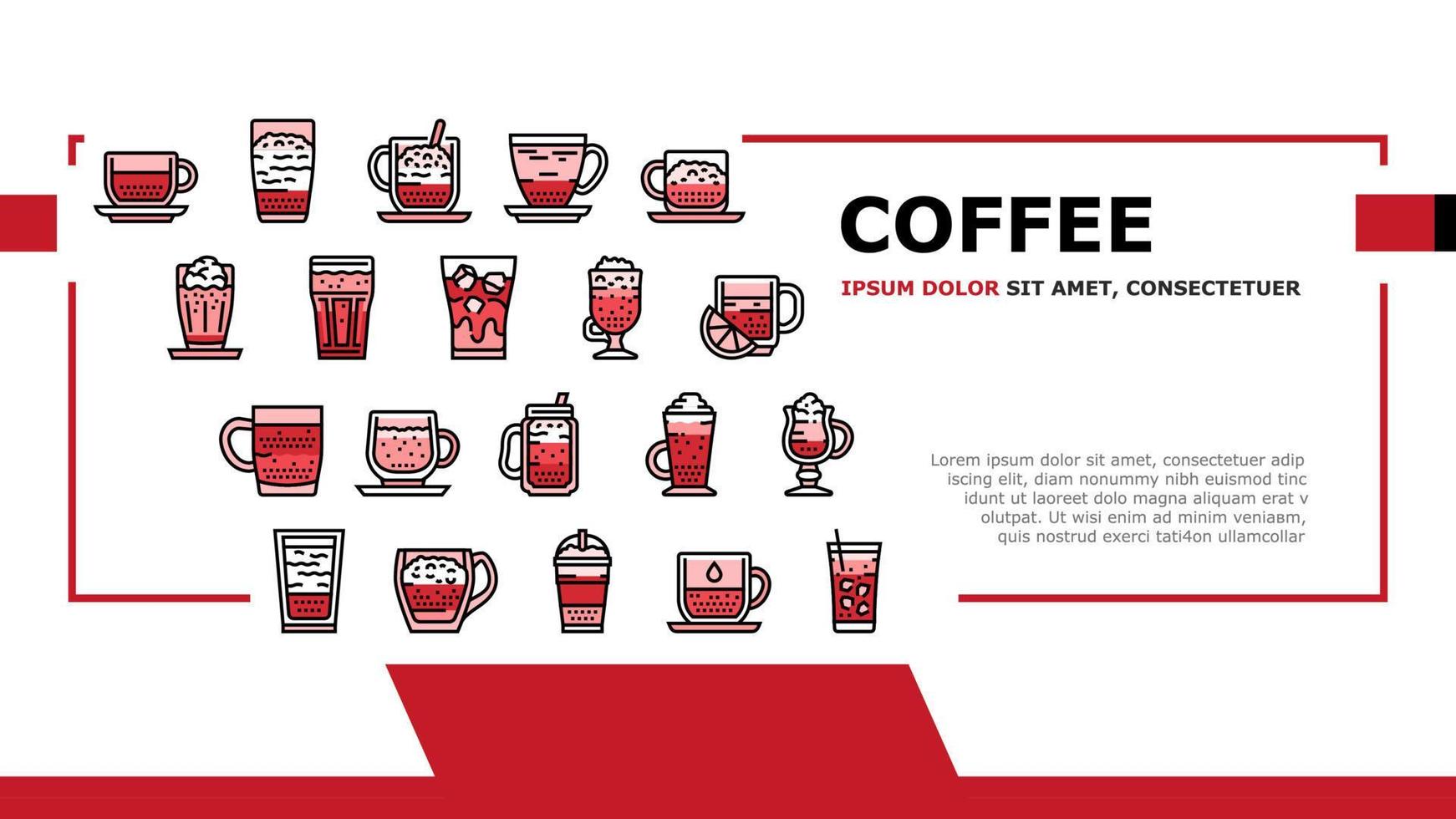 Coffee Types Energy Morning Drink Landing Header Vector