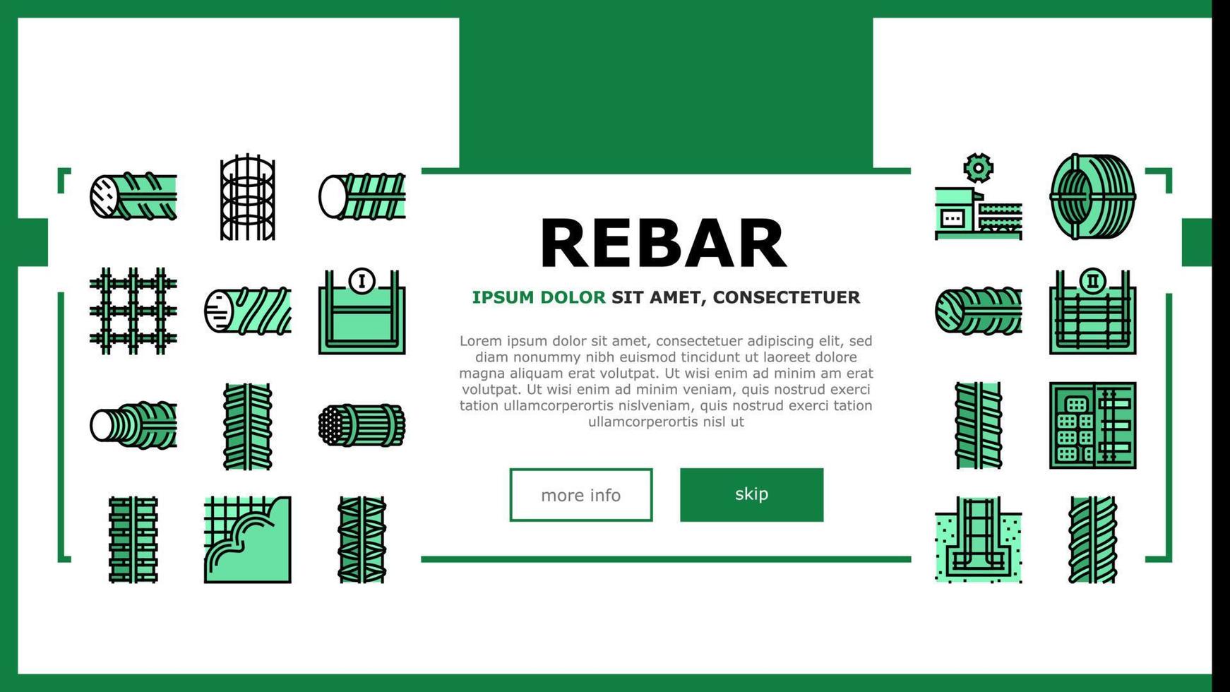 vector de encabezado de aterrizaje de construcción de barras de refuerzo