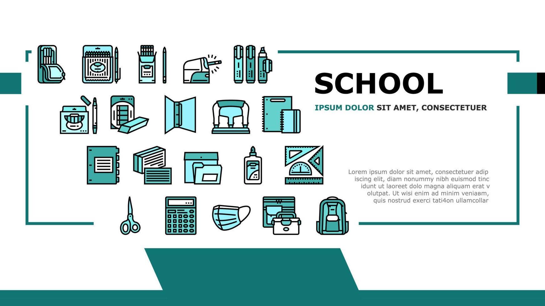 School Supplies Stationery Tools Landing Header Vector