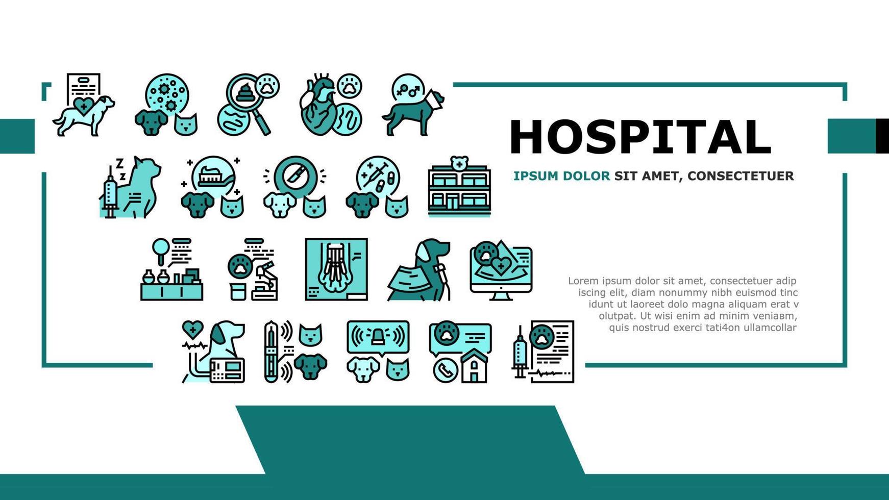 vector de encabezado de aterrizaje de examen de salud de mascotas de hospital