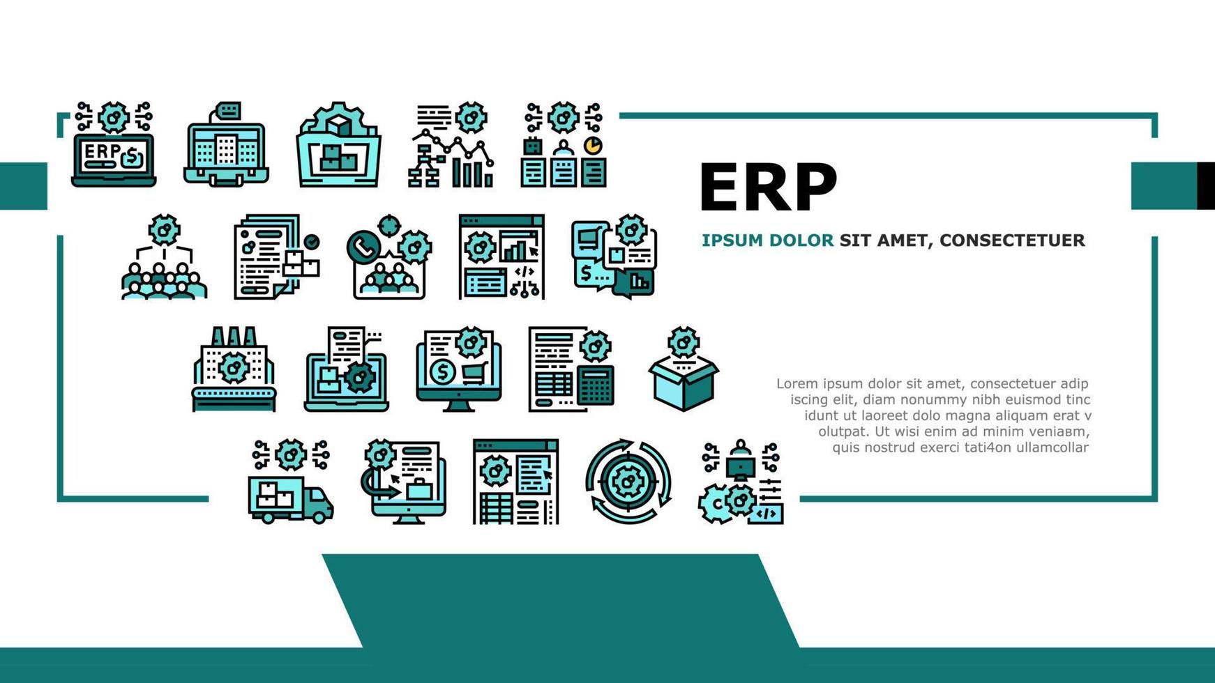 vector de encabezado de aterrizaje de planificación de recursos empresariales erp