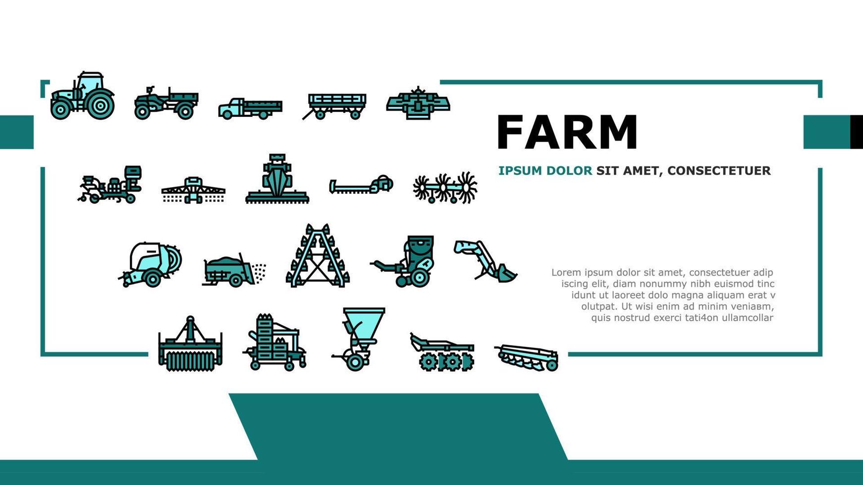 vector de encabezado de aterrizaje de equipo agrícola y transporte