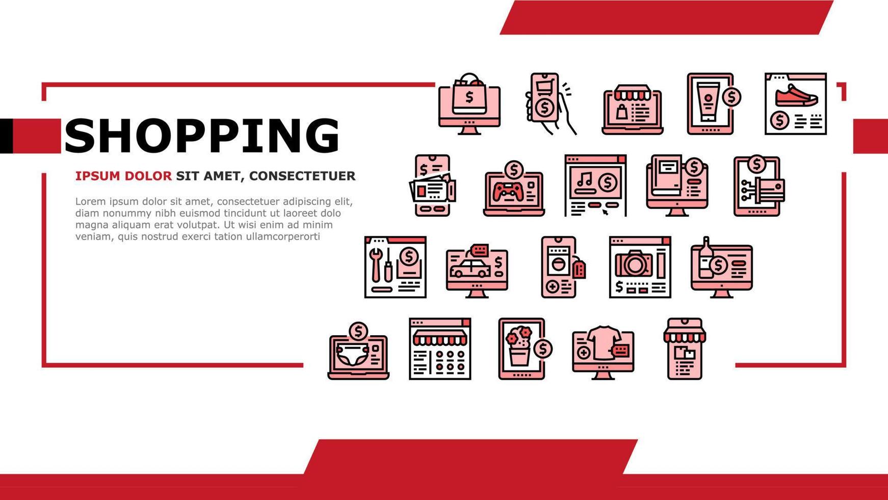 vector de encabezado de aterrizaje de la aplicación de compras en línea