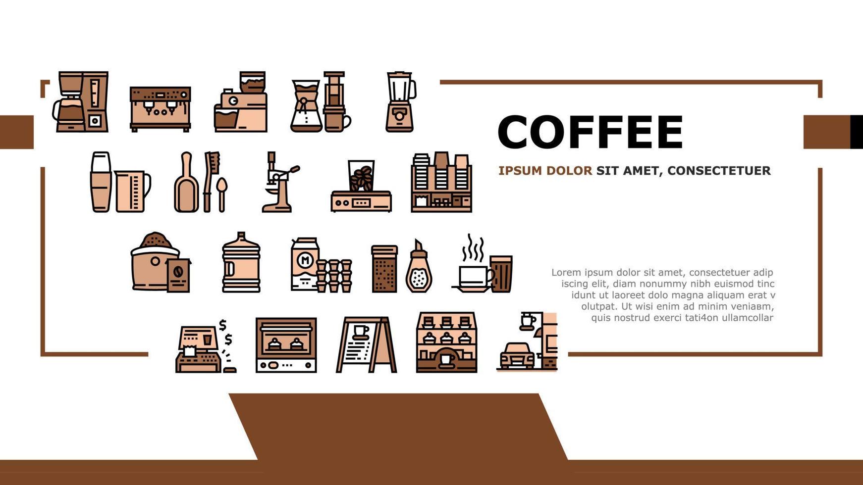 Coffee Shop Equipment Landing Header Vector