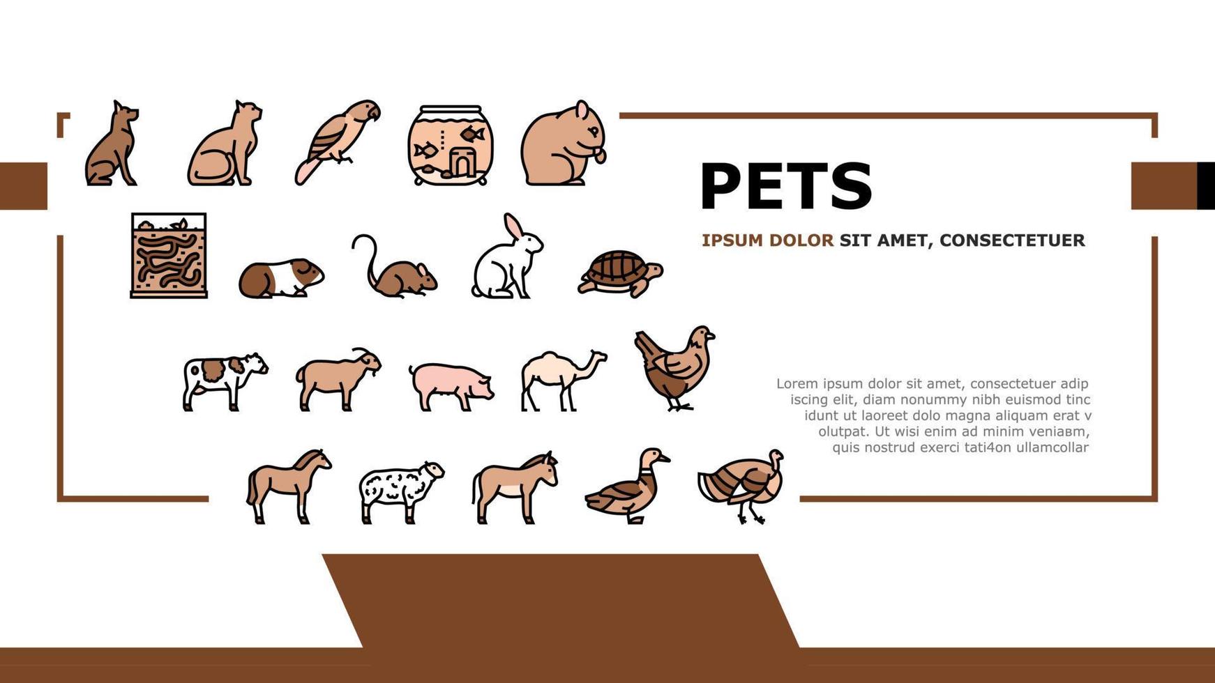 Pets Domestic Animal Landing Header Vector