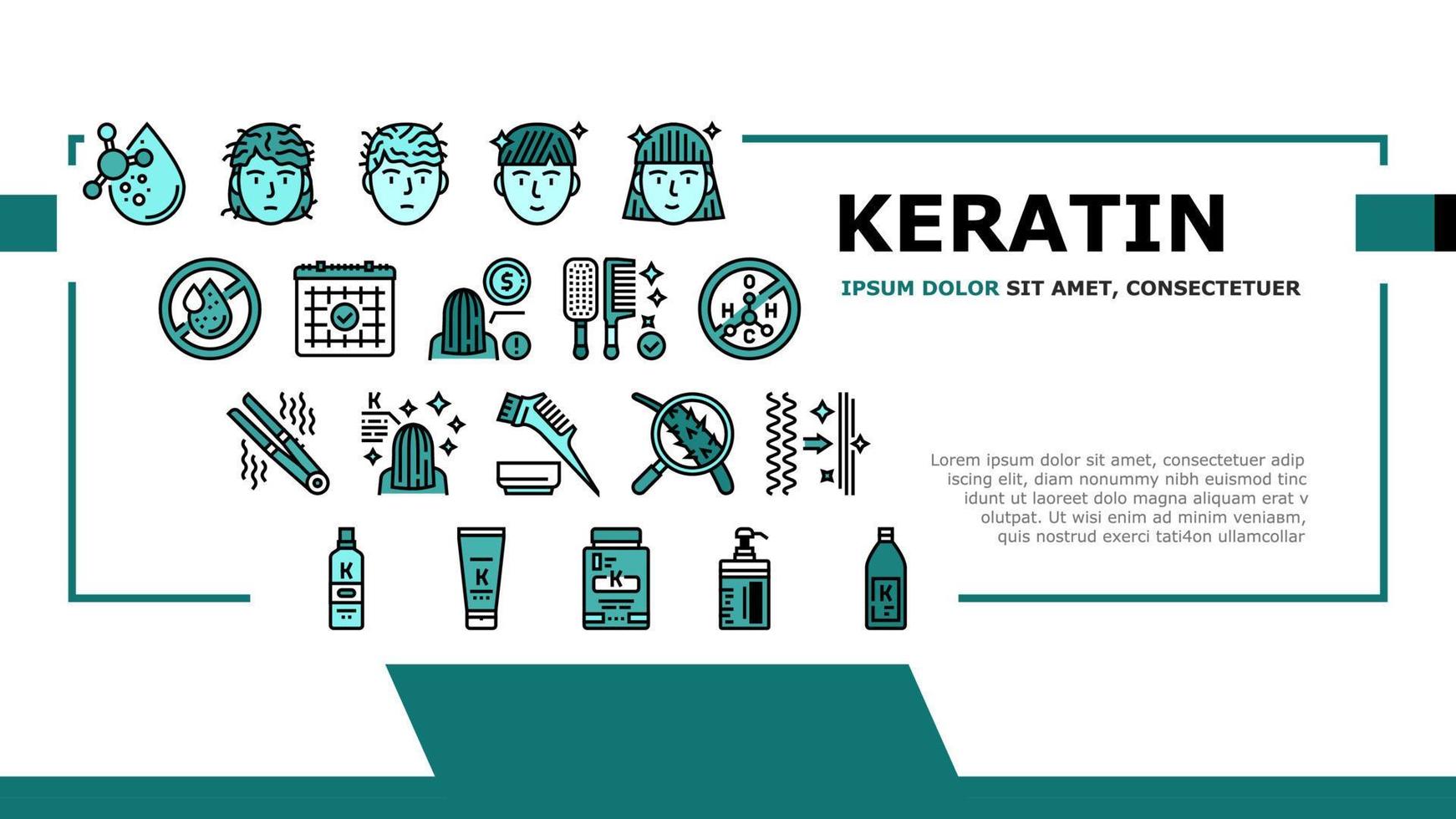 vector de encabezado de aterrizaje de procedimiento de cabello de queratina