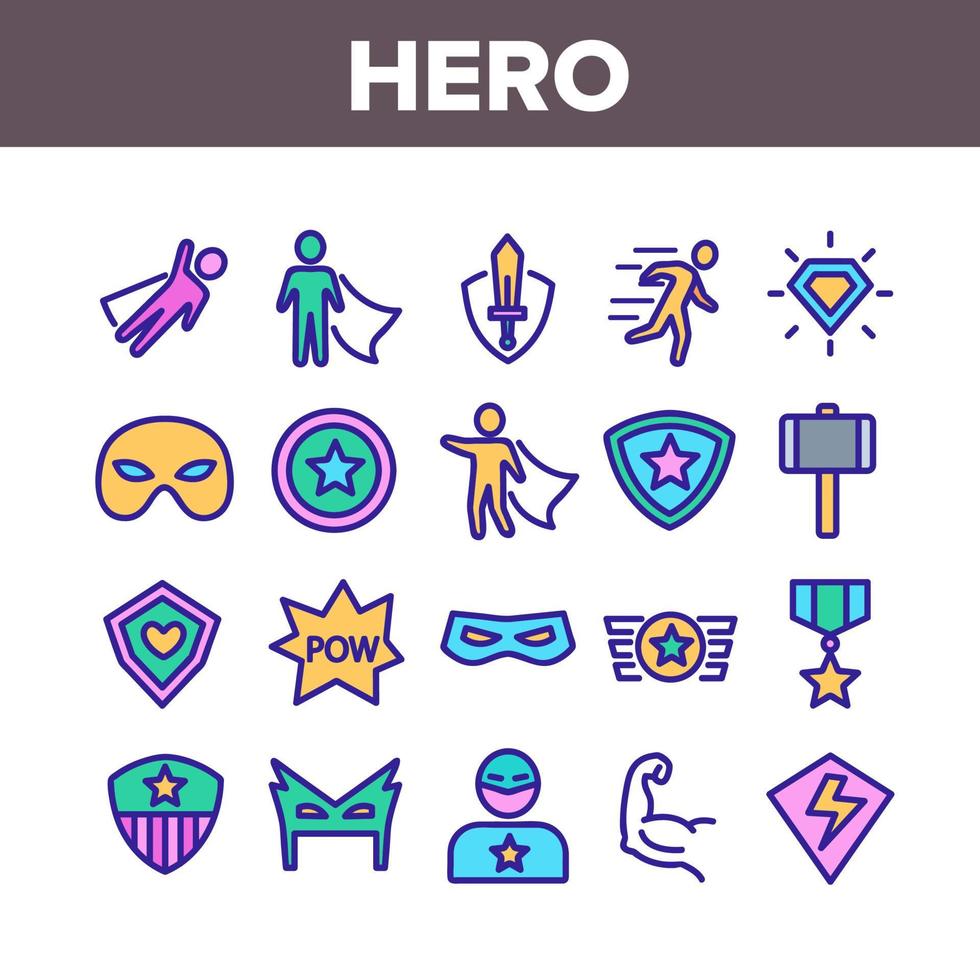 conjunto de iconos de elementos de colección de superhéroes vector