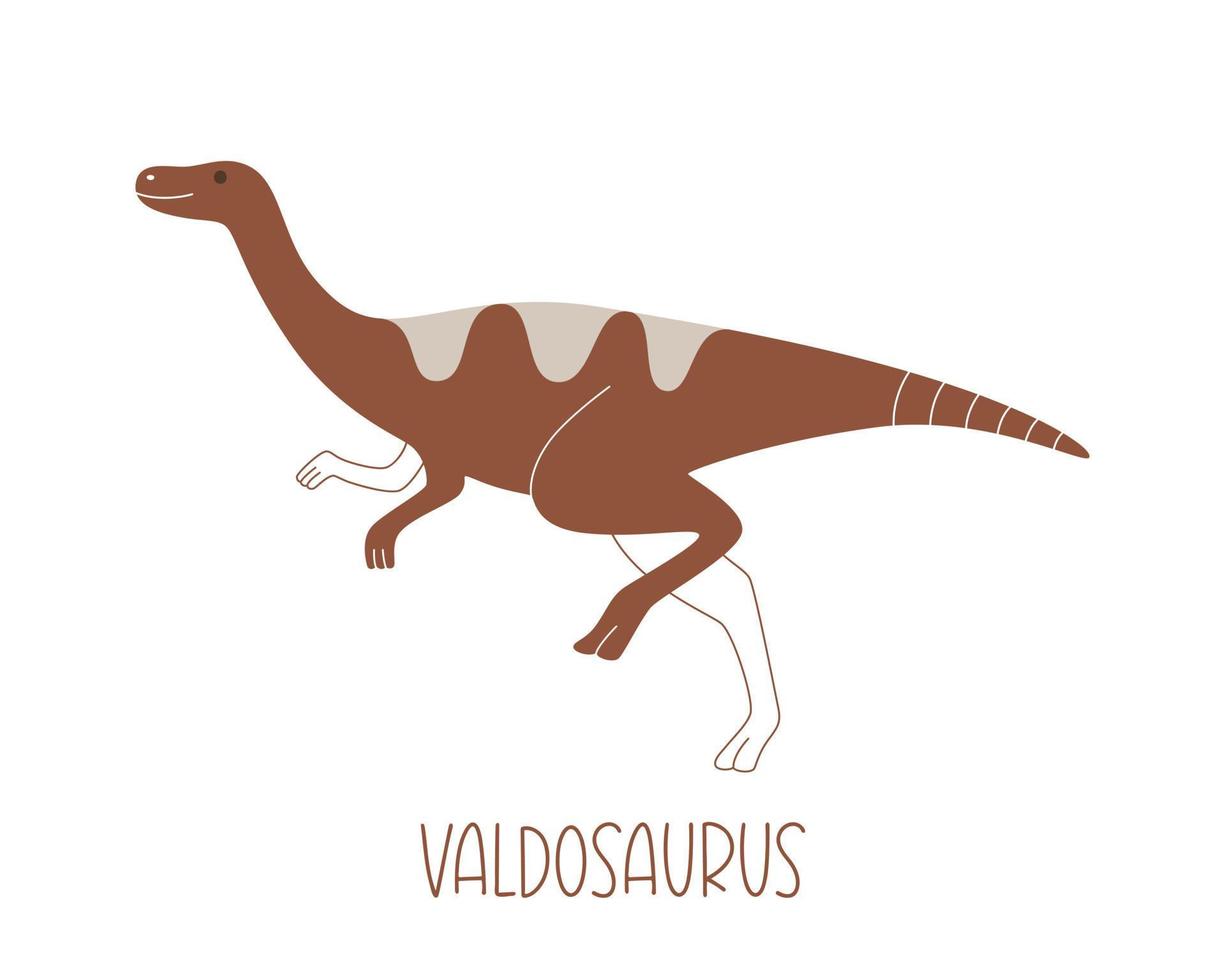 Simple brown isolated dinosaur valdosaurus. Vector illustration of a wild prehistoric animal.