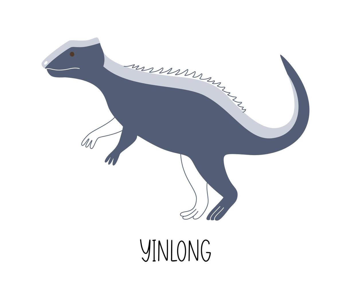 Playful vector flat dinosaur Yinlong. Colorful cute kids illustration is for a childrens room.