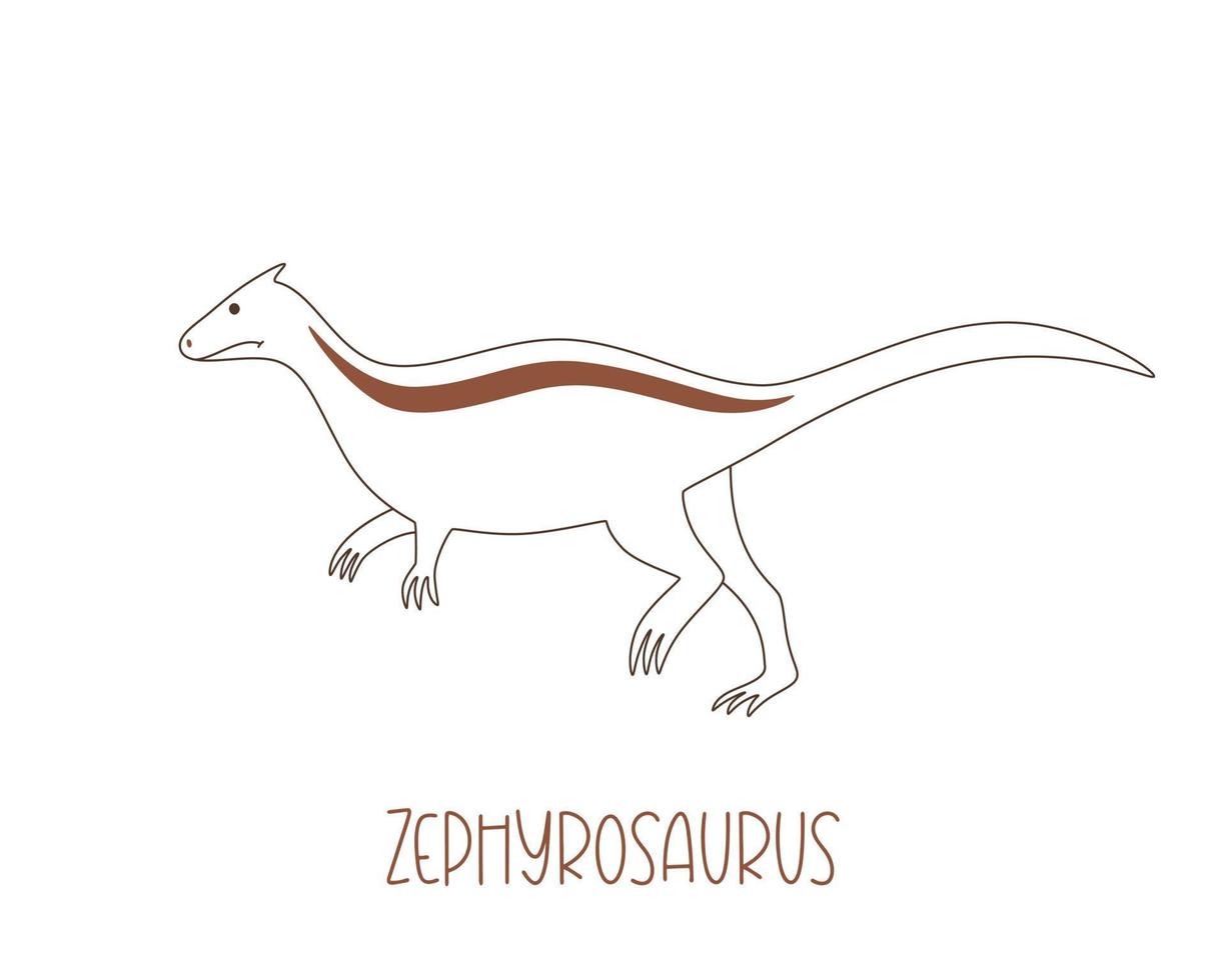 Cute doodle dinosaur Zephyrosaurus in outline. Jurassic period vector character.