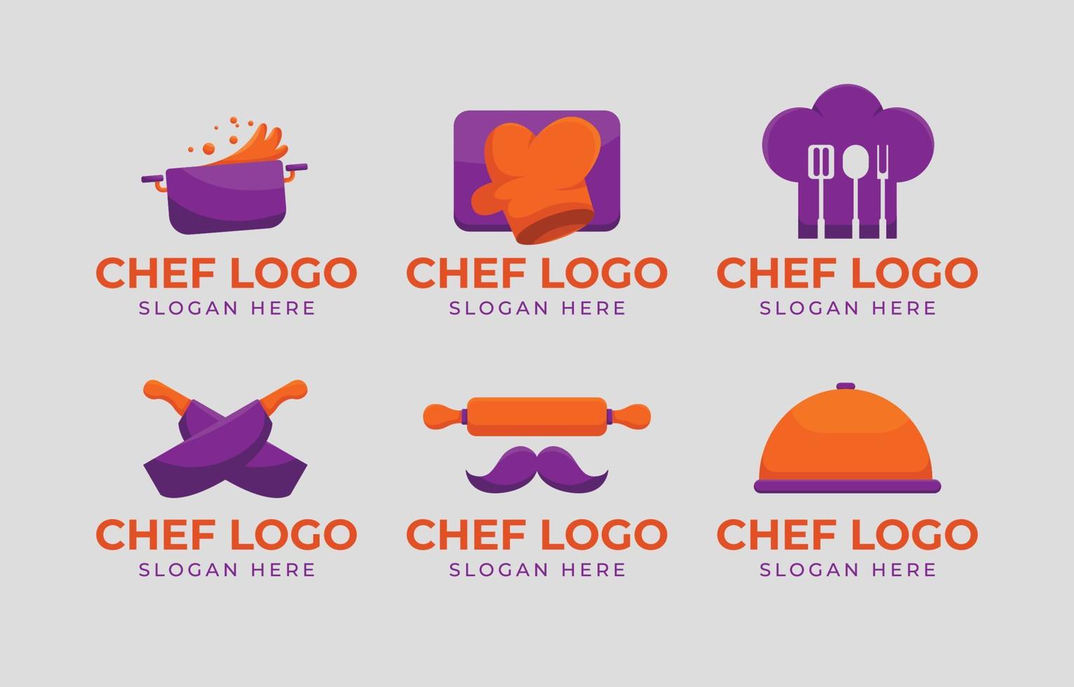 colección de logotipos de chef con color morado y naranja vector