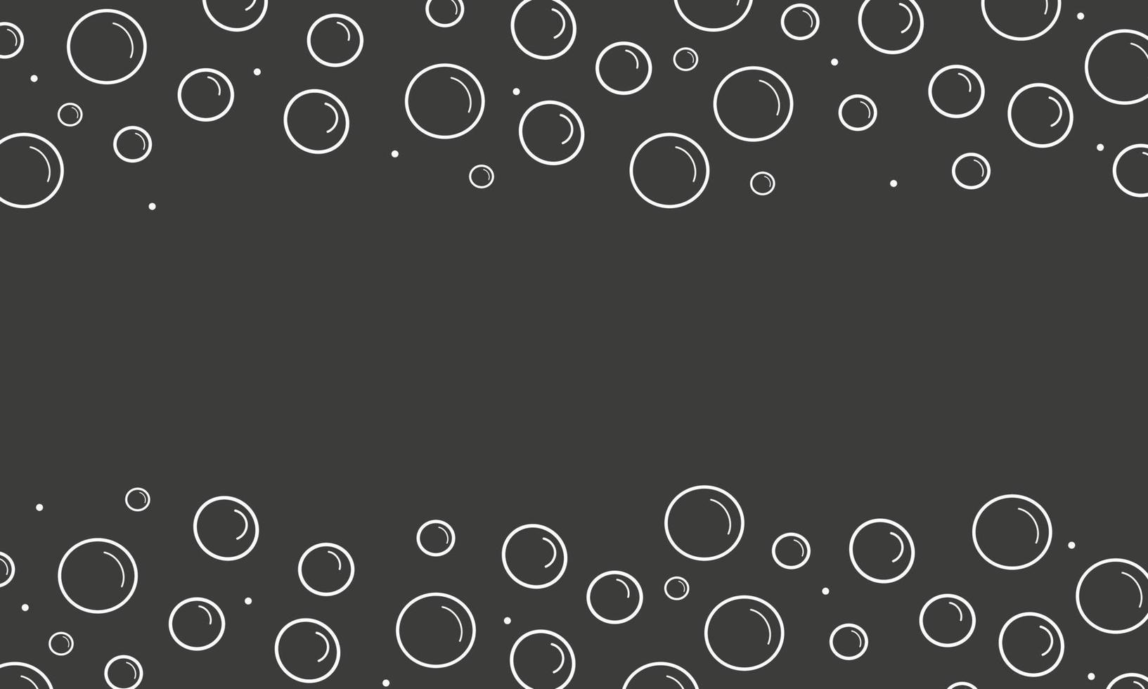 White bubble border on black background, suds pattern. Transparent effervescent air bubbles stream. vector