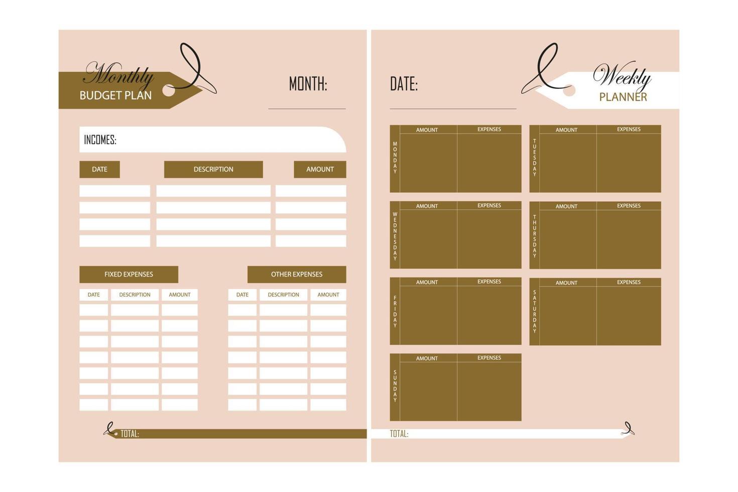 Monthly and weekly budget planner. Cute finance planner template with Monthly and weekly budget planner. Cute finance planner template with