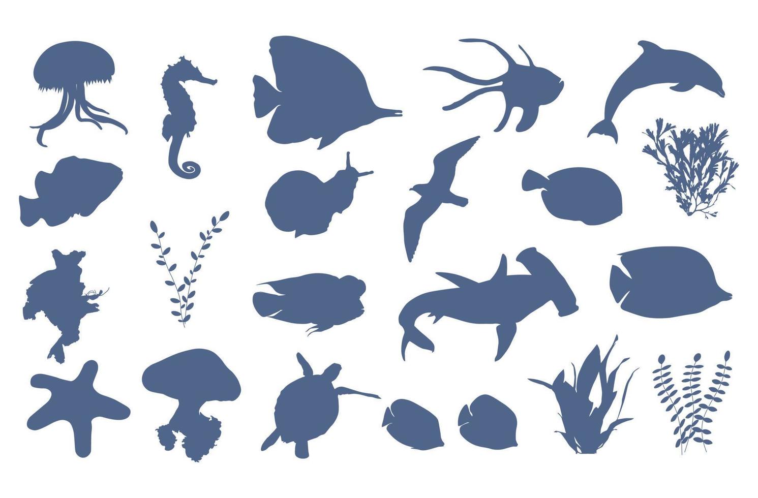 sea animal set. silhouettes of marine animals. sea animals icons vector