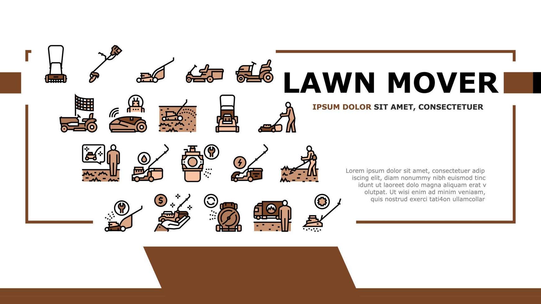 Lawn Mower Equipment Landing Header Vector