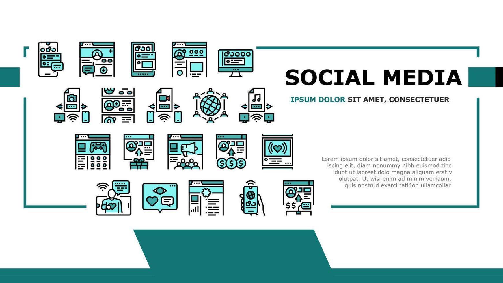 Internet Social Media Landing Header Vector