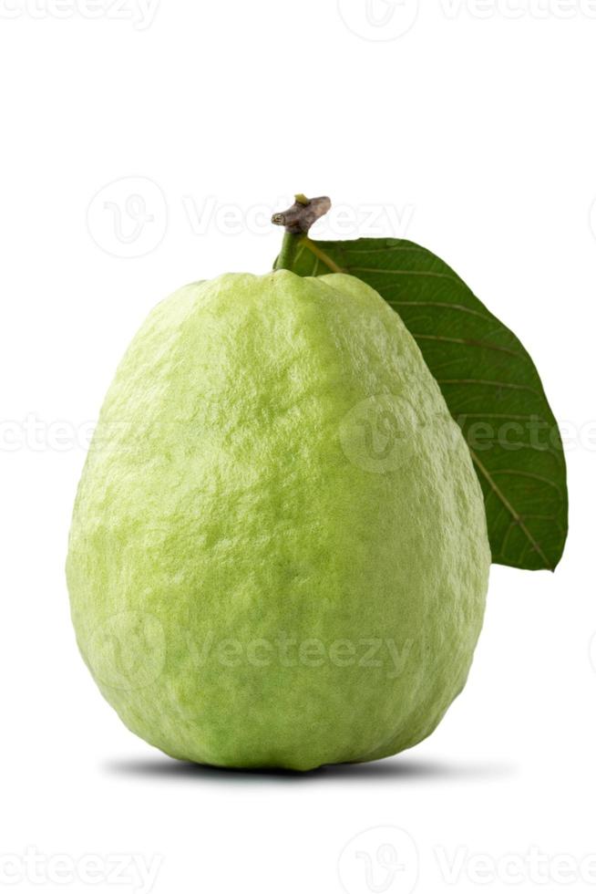 Beautiful guava fruit with fresh leaves isolated on white background. photo