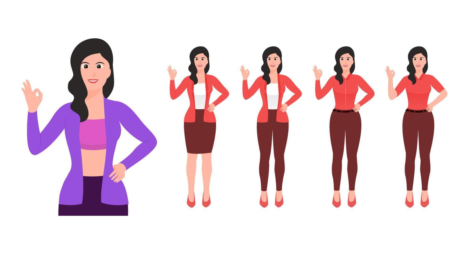 mujeres felices haciendo el mejor gesto con la mano, vector de gesto de mano plana