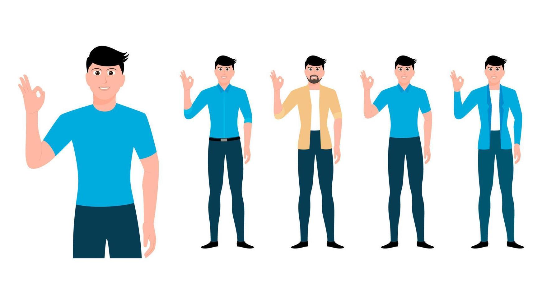 happy men making best hand gesture by hand, flat hand gesture vector