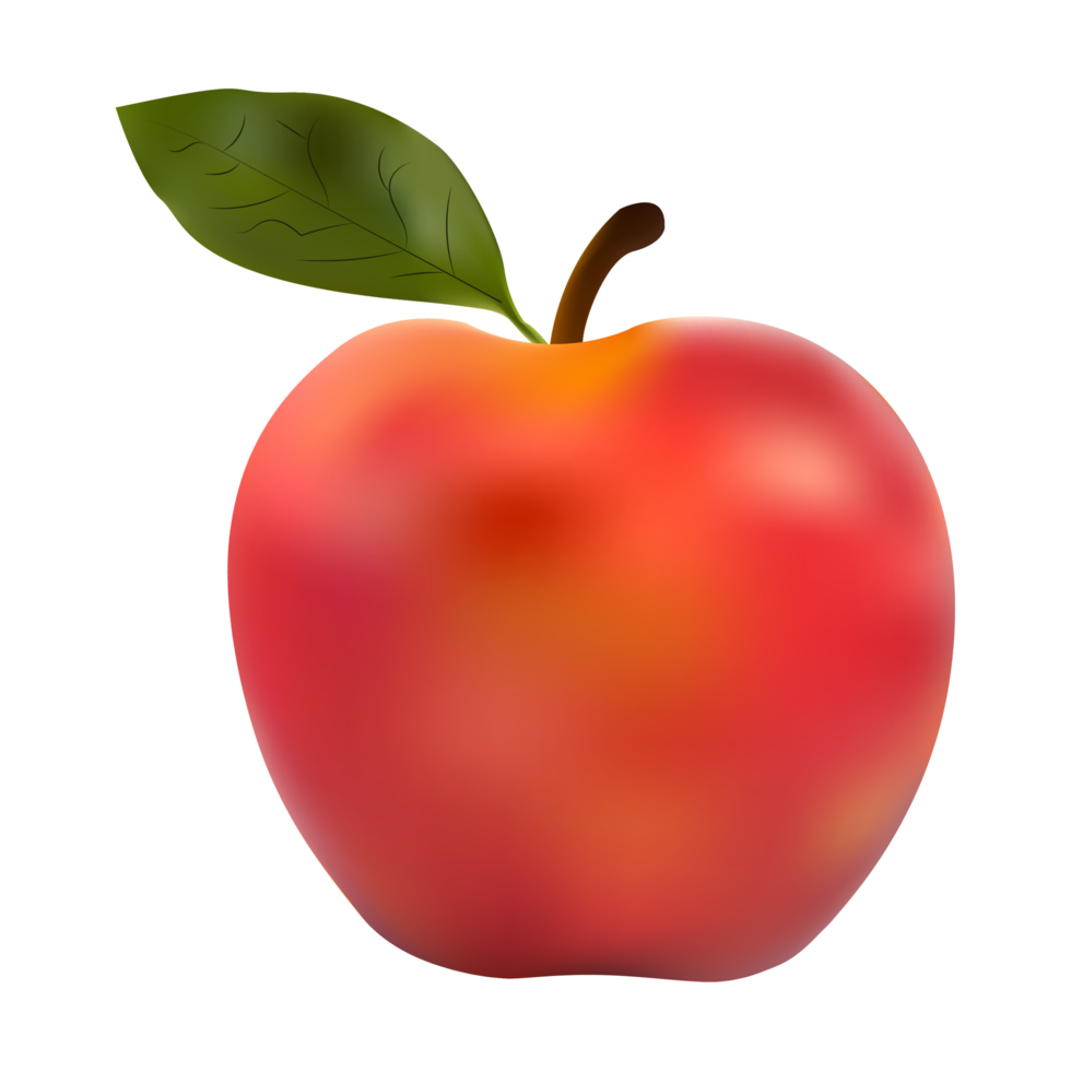 Red Apple with Green Leaves. png