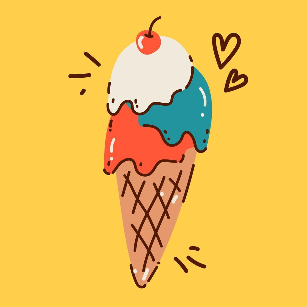 Hand drawn illustration of an ice cream cone in doodle style vector