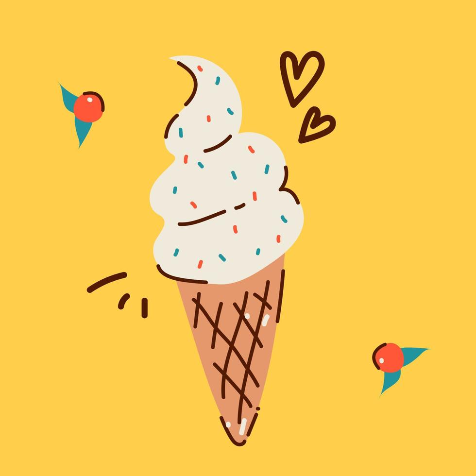 Hand drawn illustration of an ice cream cone in doodle style vector