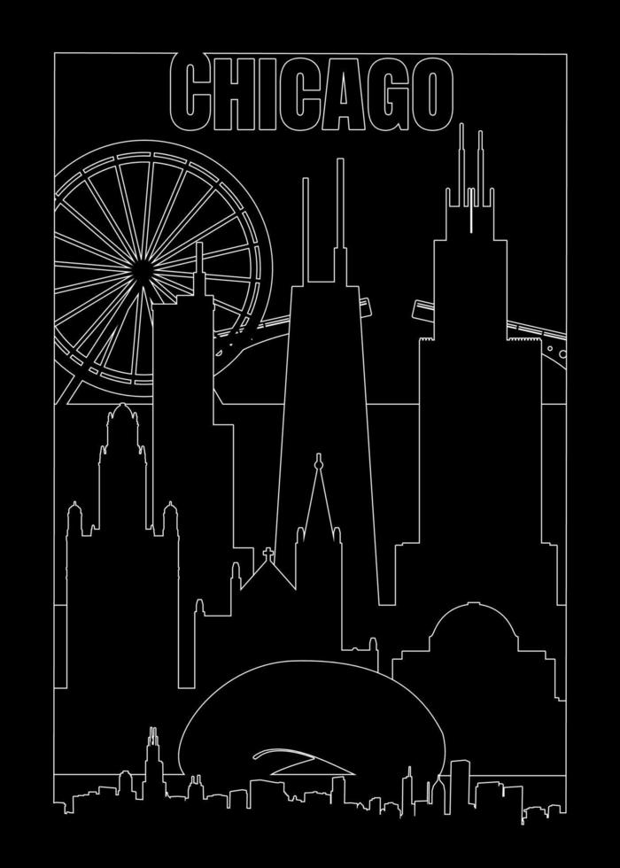 Chicago travel poster line art vector